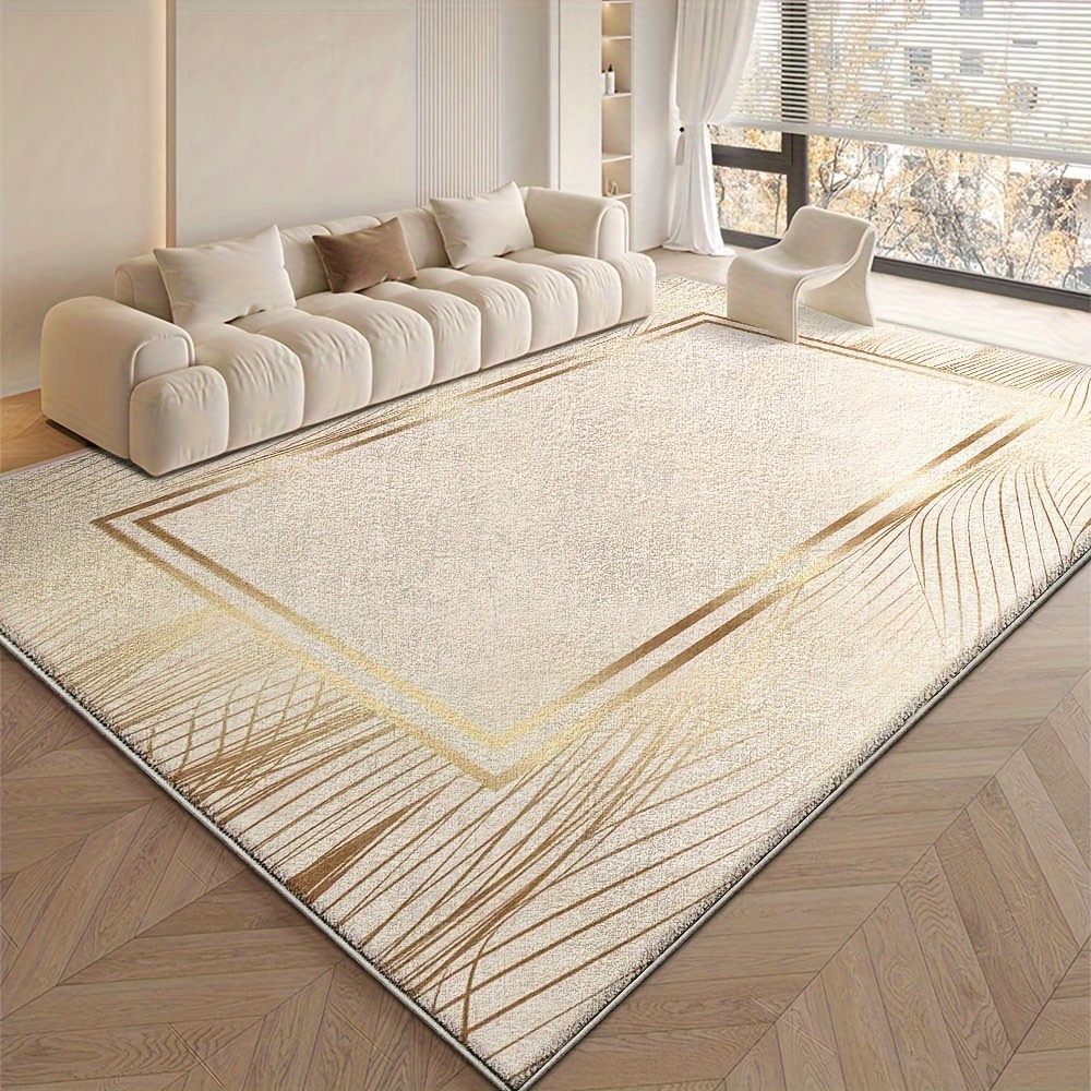 Luxurious Velvet Area Rug - Ultra-Soft, Machine Washable, Non-Slip, Featuring a Beige And Golden Geometric Design, Perfect for Decorating Living Rooms, Bedrooms, Or Offices, Office Area Mat | Modern Decorative Mat | Velvet Textured Mat