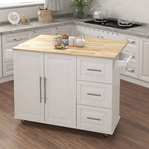 kitchen island with spice rack towel rack and extensible table top white kitchen storage island with large capacity multi functional kitchen prep structure strong load bearing capacity