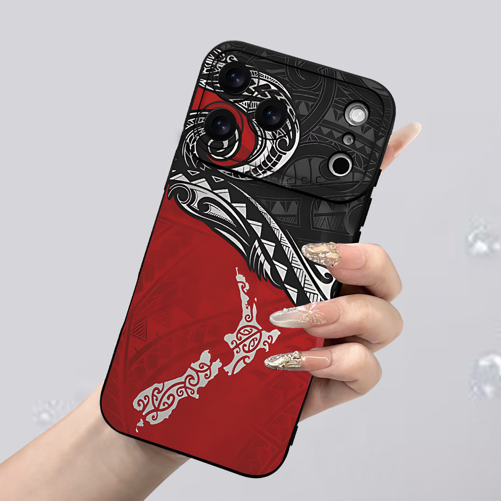 TEMU Phone Case - Newly Matte Anti-drop And Scratch-resistant Phone Case With Nz-themed Maori Print Design For Iphone 17, 16, 15, 14, 13, 12, 11, X,