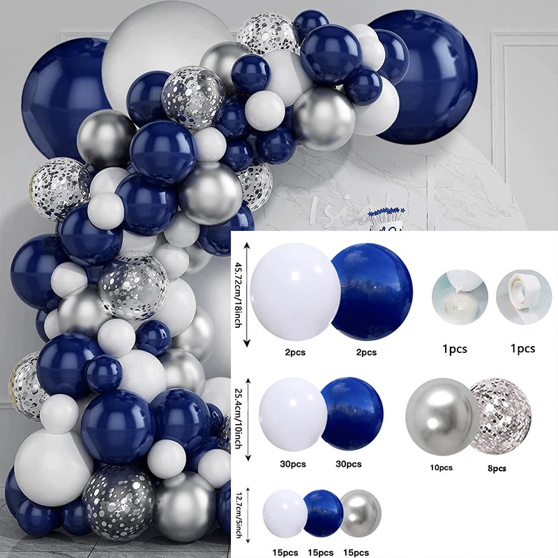 Image of 129pcs Silver White Balloon Arch Set Birthday Wedding Party Background Decoration Party Supplies Required, Bridal Shower, Anniversary, Coming-of-age Ceremony, Interior And Exterior Decoration