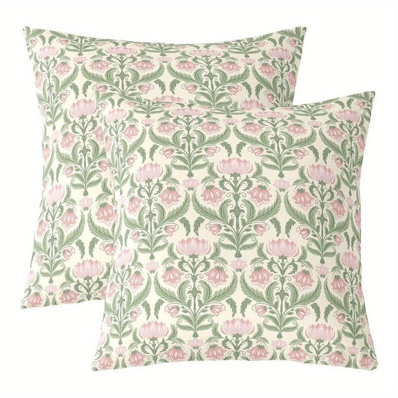 TEMU 2pcs Contemporary Vintage Floral Cushion Cover Set Suitable For Bedrooms & Living Rooms, Zipper Closure Machine Washable Pillowcases With