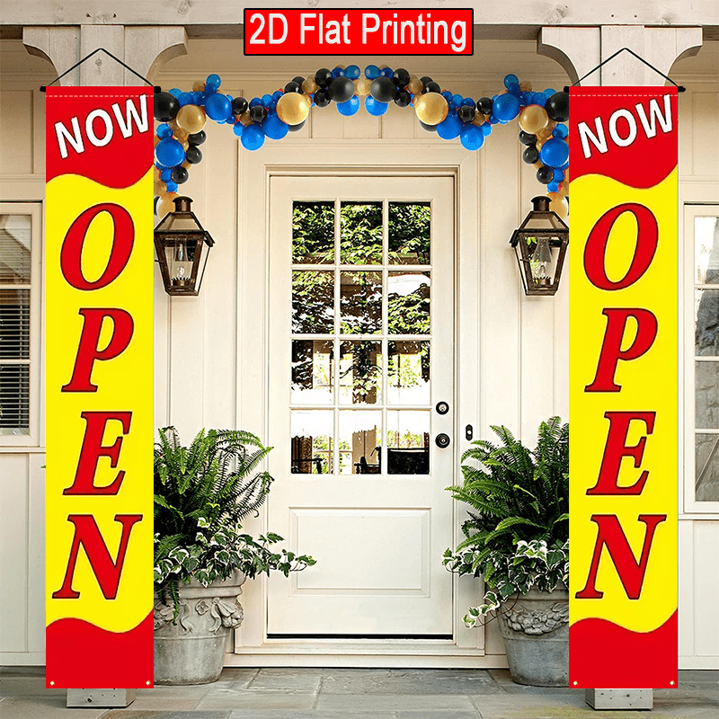 TEMU 2d Flat, 2d Flat 2pcs Store Opening Theme Porch Banner Celebrating Opening Design Flag For Outdoor Advertising Promotion, Outdoor Courtyard Lawn