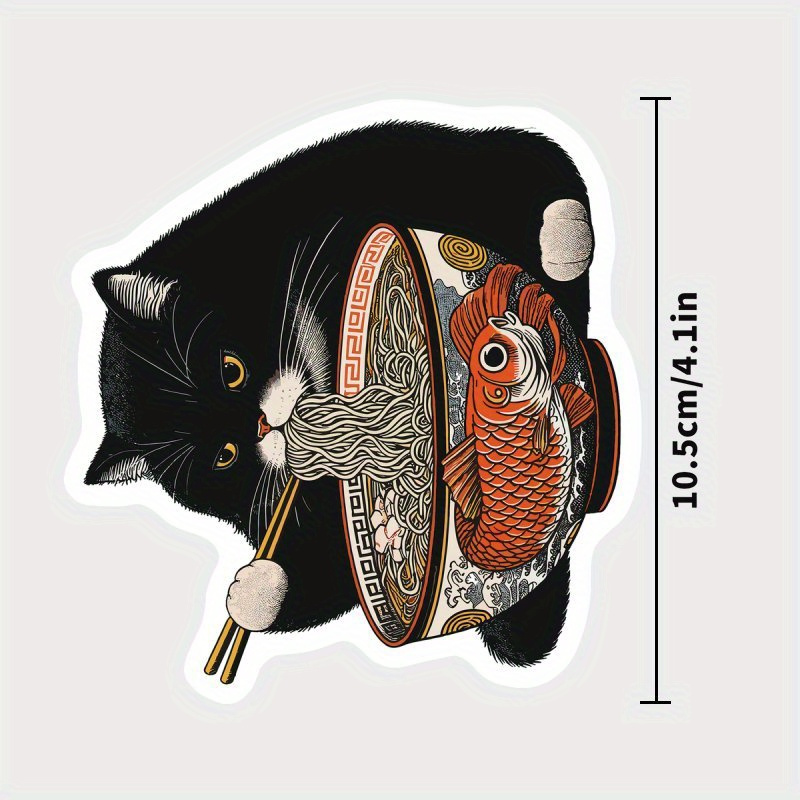 Kawaii Black Cat Ramen Vinyl Sticker, Japan Travel Sticker, Suitable For Cars, Laptops, Motorcycles, Water Bottles, Luggage Tags