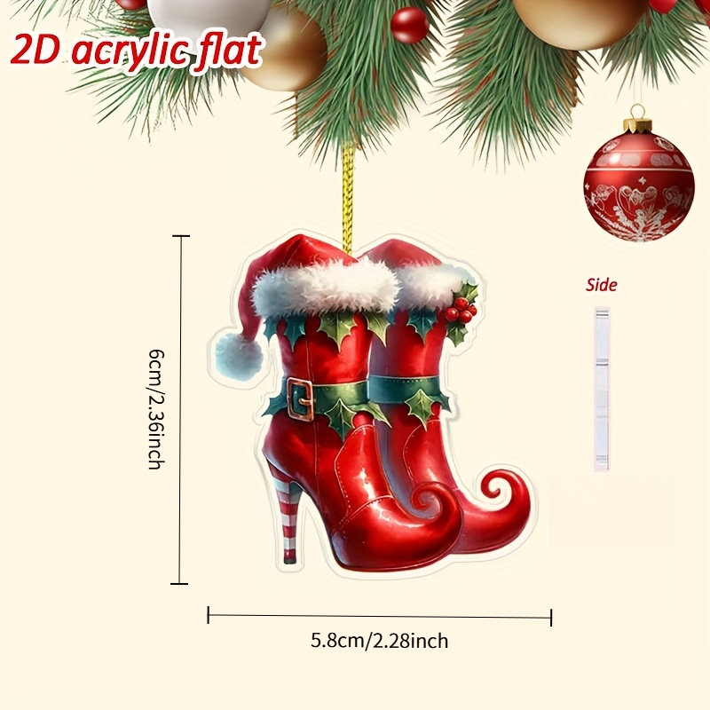 TEMU 2d Flat, [2d Flat] Exquisite Christmas Elf Boot Pattern Festive Ornament - Realistic 2d Acrylic Double-sided Design, Fashionable Home Decor