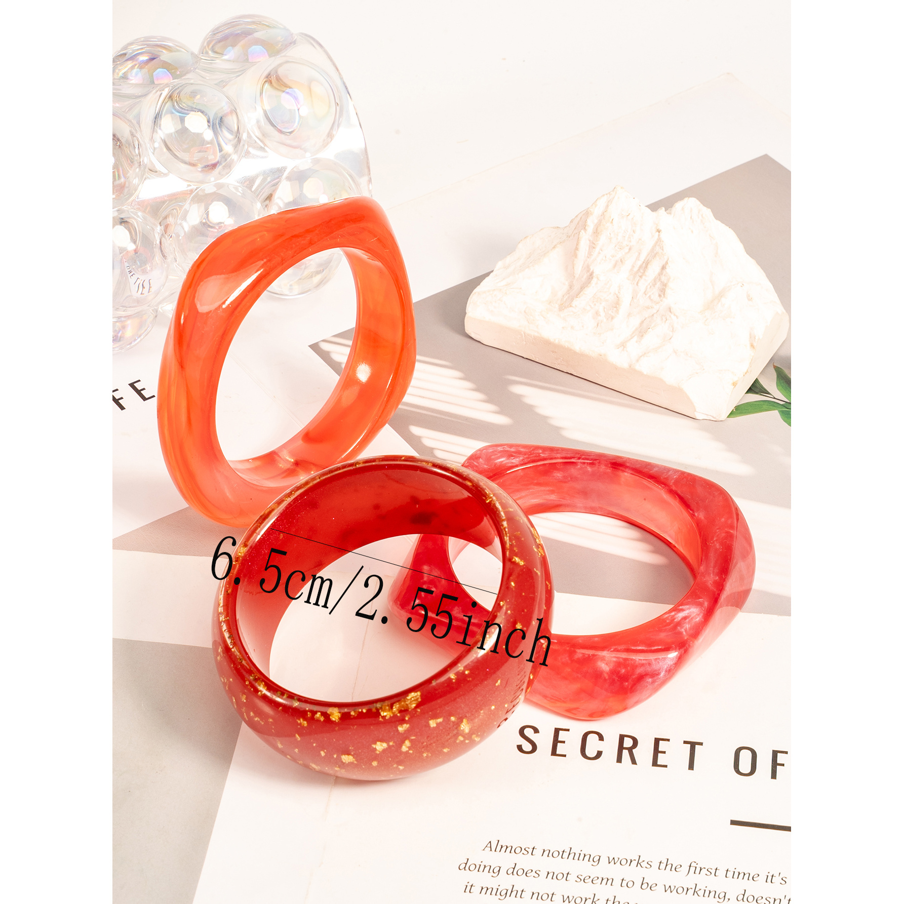 3pcs Red Series Dazzling Resin Gradient Stackable Bracelet Set