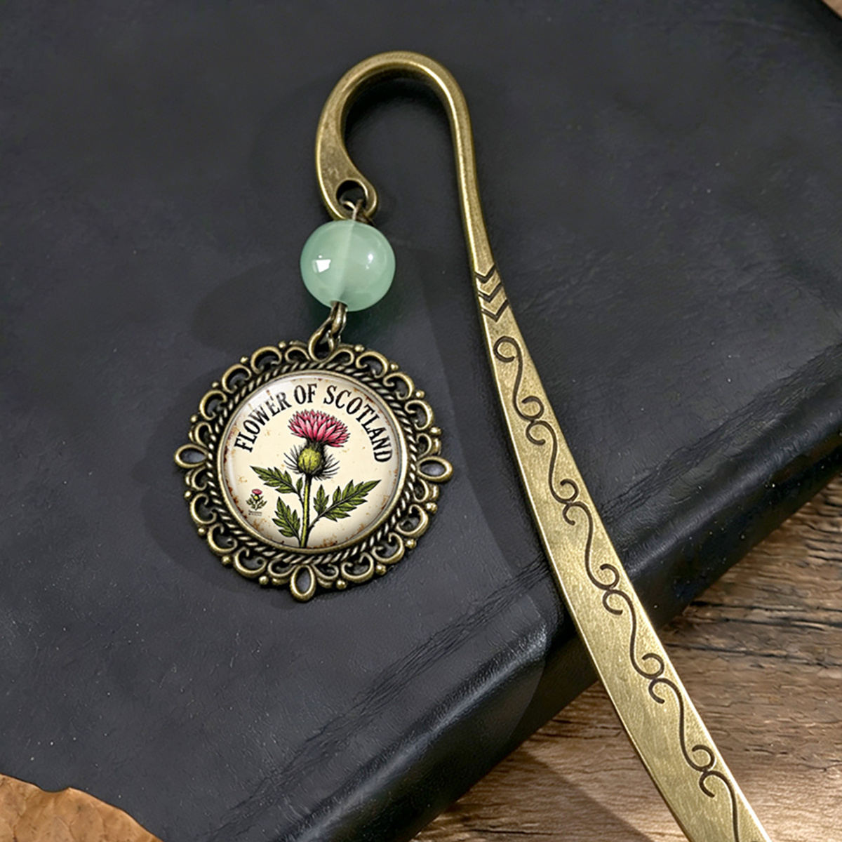 TEMU 1pc Scottish Thistle Bookmark With Scottish Thistle Charm Pendant - Elegant Lace Bookmark Suitable For Books, Journals, Planners, Reading Gifts,