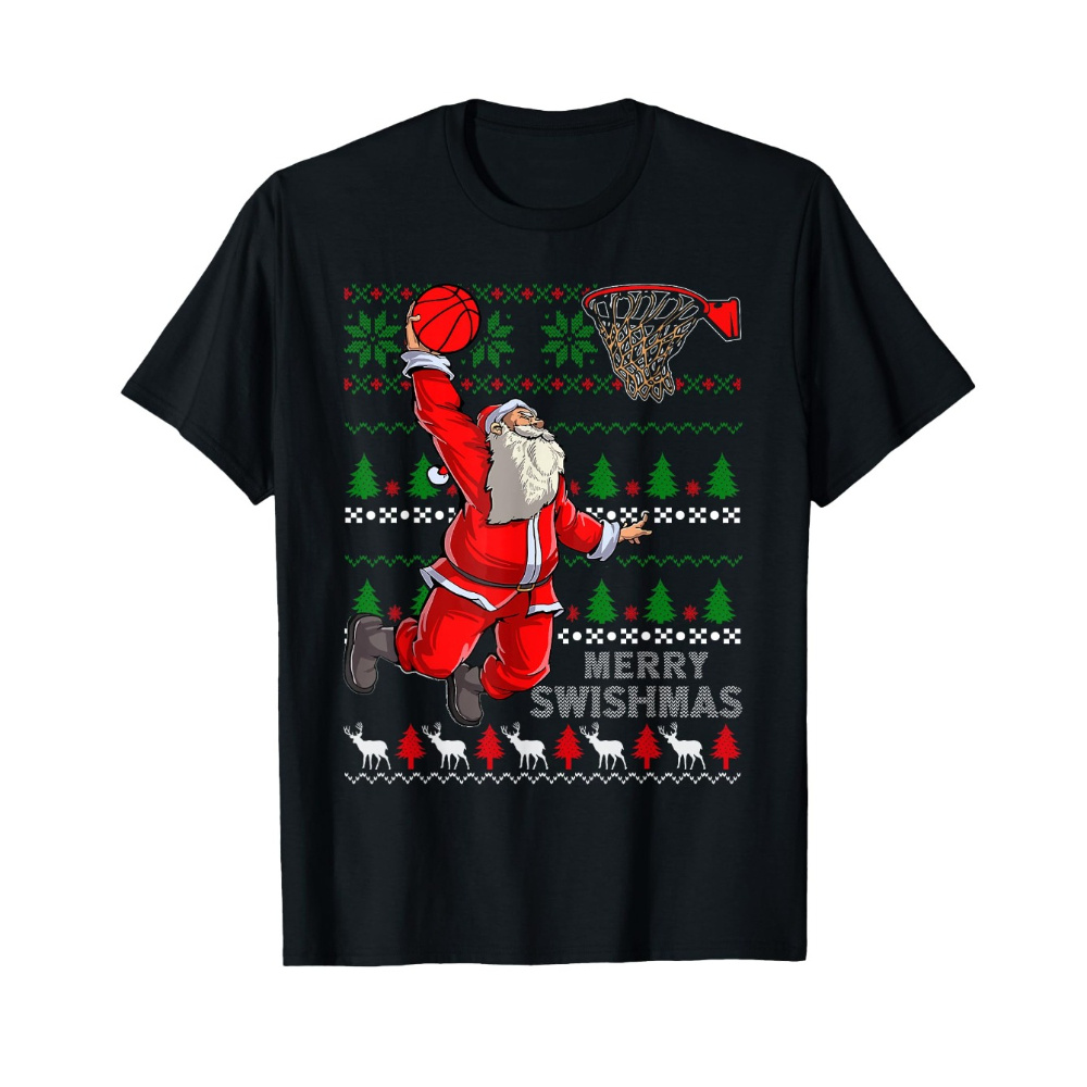 

Boys' Santa Basketball Print T-shirt - 100% Cotton, Short Sleeve Crew Neck Tee For | Casual & Comfy | Machine Washable | Perfect Christmas Gift For Boys