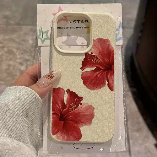 Lovmooful Compatible For IPhone 14 Case Clear Cute Floral Flower Hibiscus With Color Edge Design For Girls Women Soft TPU Shockproof Protective Girly For IPhone 14 Case-White