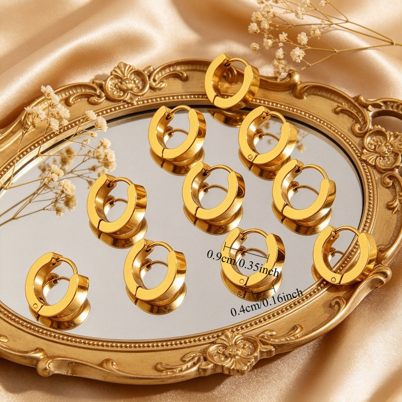 TEMU 10-teiliges Set minimalistischer goldener Edelstahl-Creolen, mit reichem Glanz texturiertem Design, mit einer Vielzahl von Stilkombinationen,