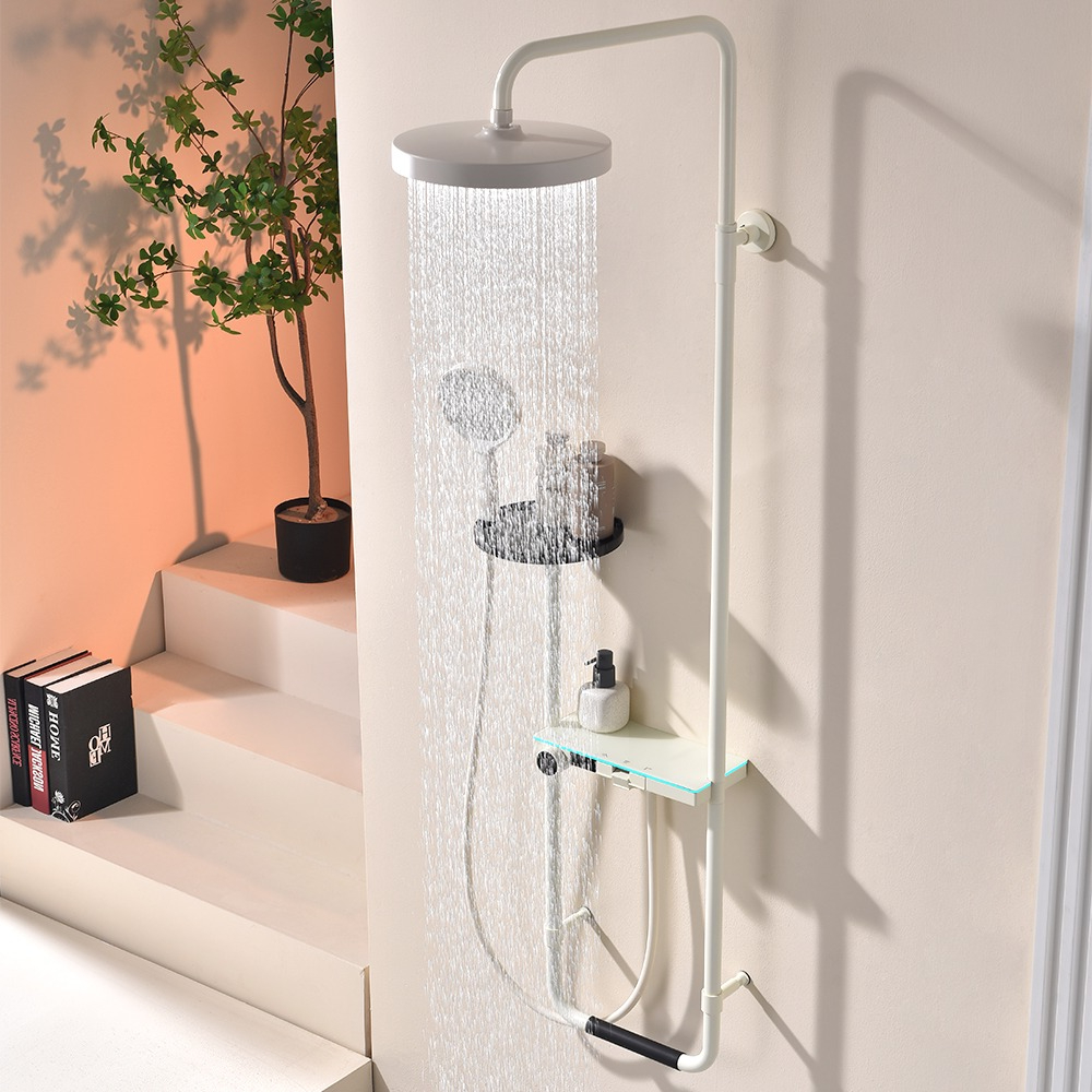 Shower System With Water- High Pressure Design Includes Ceiling Shower Head And Chrome Handheld Shower