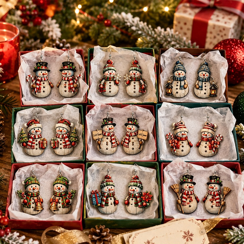 18pcs Fun Christmas Pendant Earrings Set, Vintage Style
