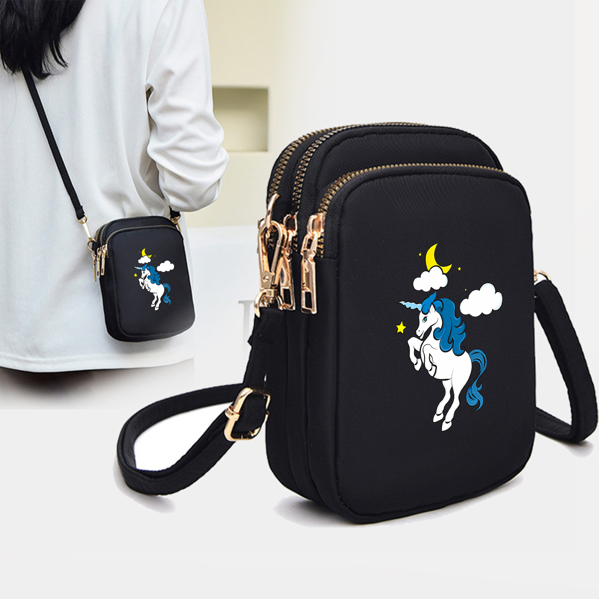 kids cartoon print crossbody bag adjustable strap, polyester