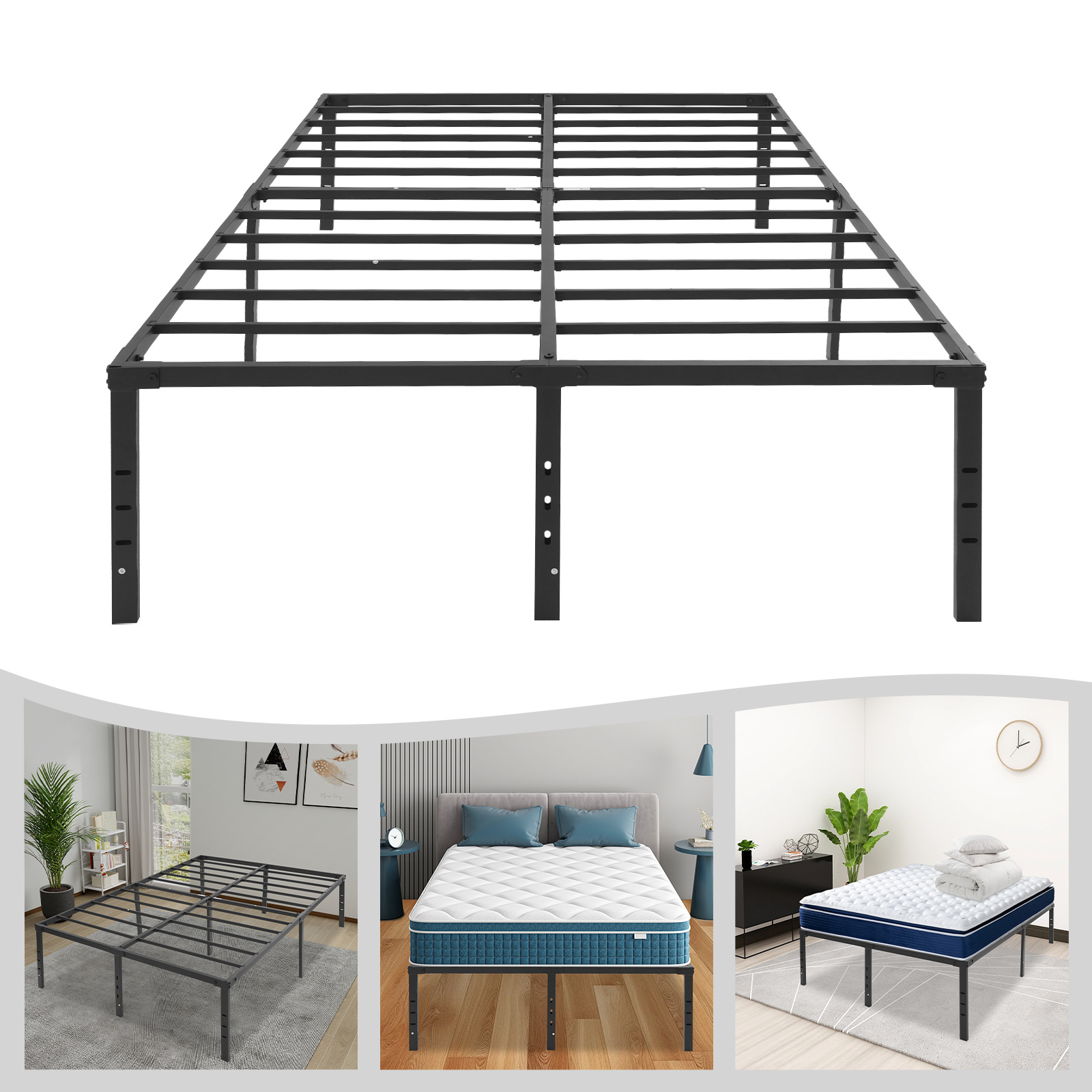 Quiltern Double Bed Frame, Iron High Bed Frame, 189 X 135cm Heavy Duty Bed Frame For 2 People, 1100lbs Load Capacity, Suitable For Bedrooms, Guest Rooms, And Dormitories