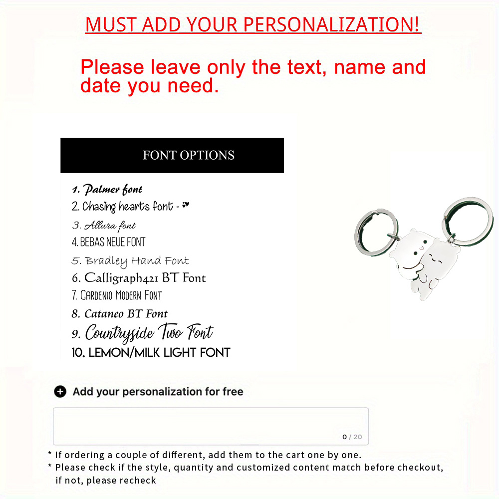 TEMU 2pcs-set Customized Laser-engraved Bear Couple Keychain, Featuring A Name Font Design, Valentine's Day, Anniversaries, Gifts For Her Or Him,
