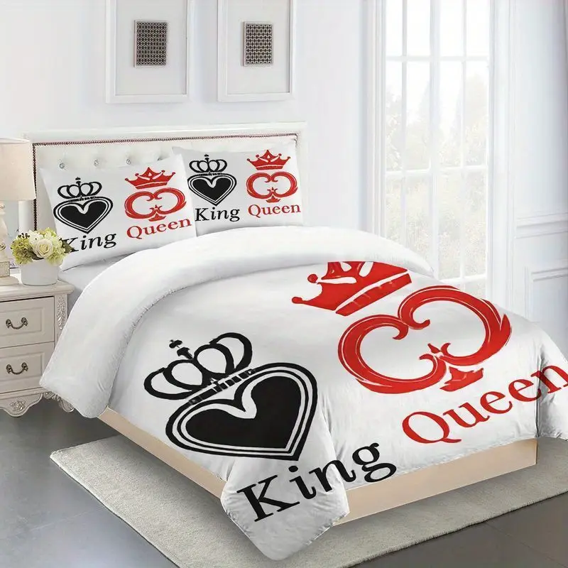 3pcs king queen couple bedding set white black pattern duvet cover pillowcase romantic wedding anniversary gift soft microfiber sheet bedroom decoration 1 duvet cover 2 pillowcases Product details 2