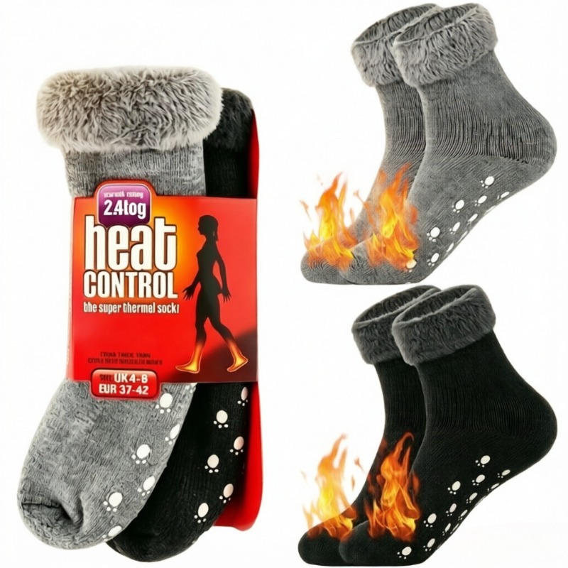TEMU Thick Warm Thermal Socks For Women Grandma Mom, Non-slip Gripper Socks With Silicone Grippers, Fleece Lined Mid-calf Crew Socks, Cozy Floor Home