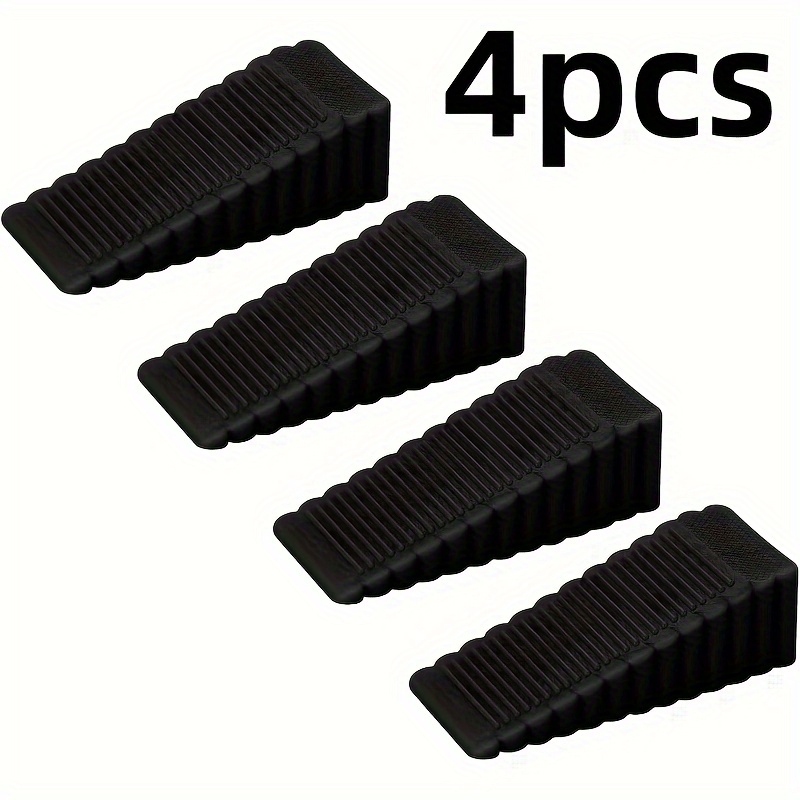 Image of 4pcs Non-slip Base Heavy Duty Rubber Door Stop- Multifunctional Home/office Noise Reduction Floor Fixer, Suitable For Wooden Floors(black)| Prevent Door Movement, Stabilize Door Tool| Stopper