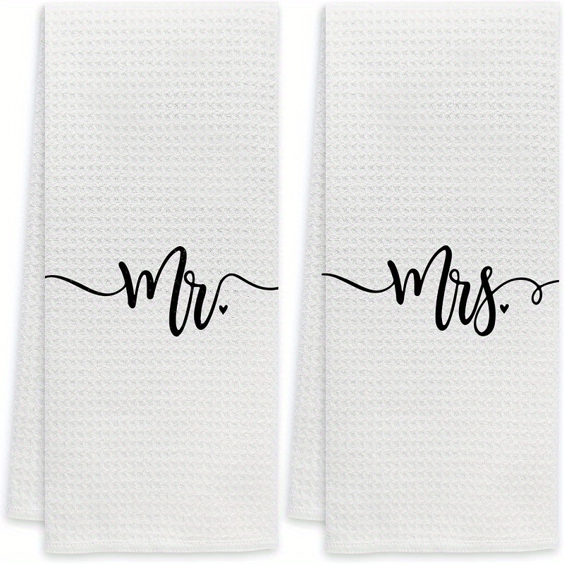 

2pcs Set 'mr. & Mrs.' Soft Polyester Bath Towels - 's Gift, Decorative Kitchen & Dining Towels, Machine Washable