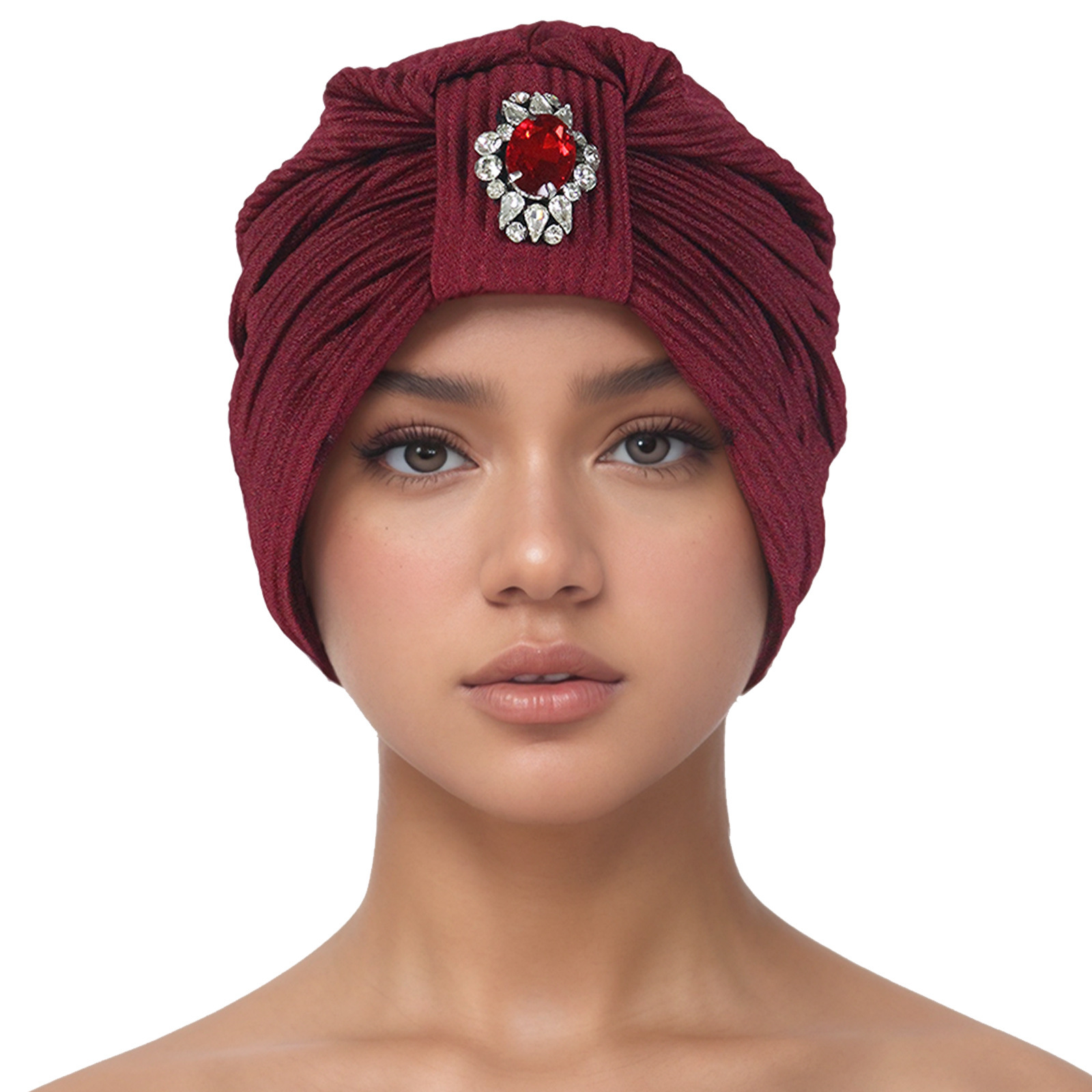 elegant pink gem crystal turban stretchy polyester head wrap  display picture 3