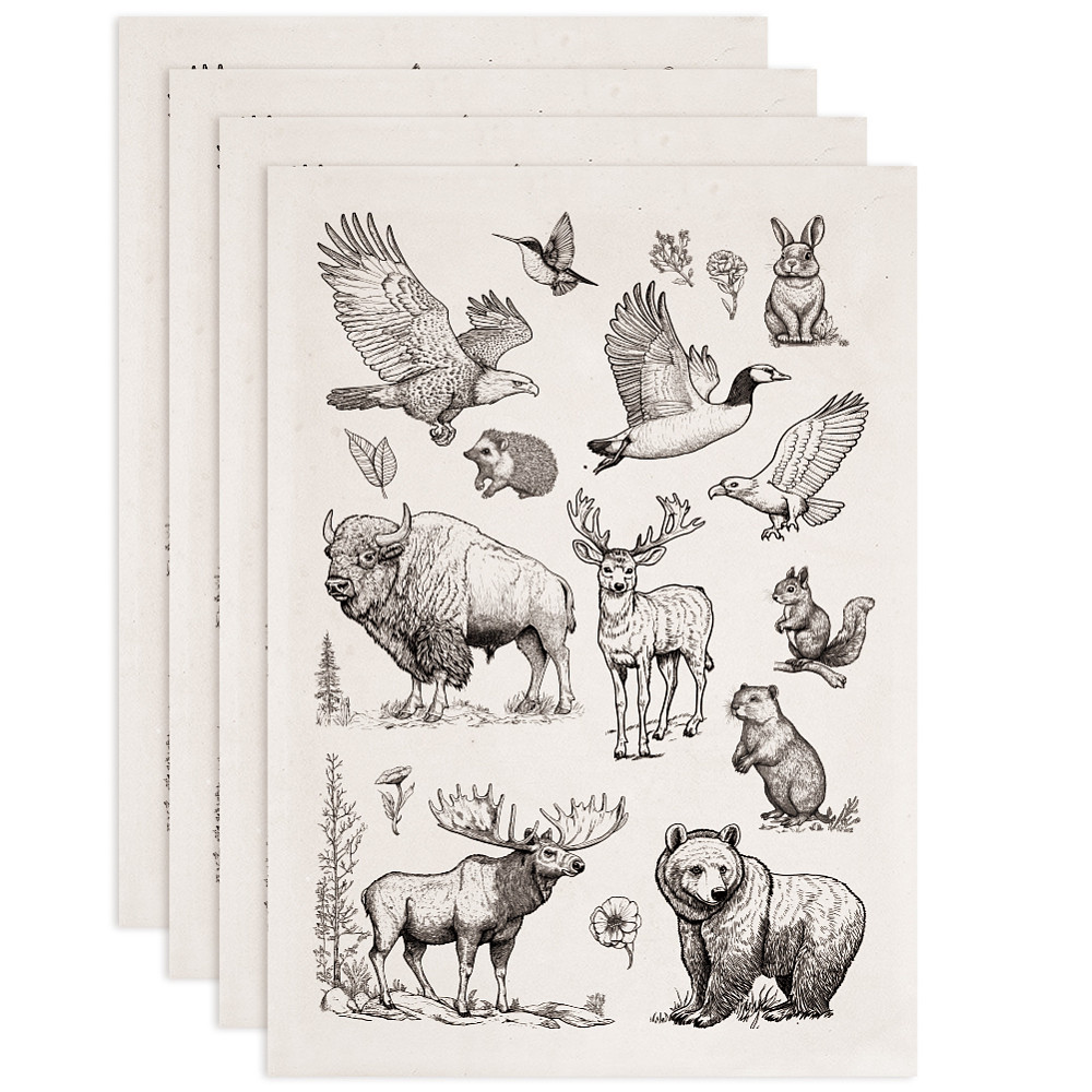 E-shop Transferpapier 4 Stück Keramikaufkleber Ton Keramik Transferpapier Unterglasur Blumenpapier Tiere 520x370mm Muster: 48x33mm