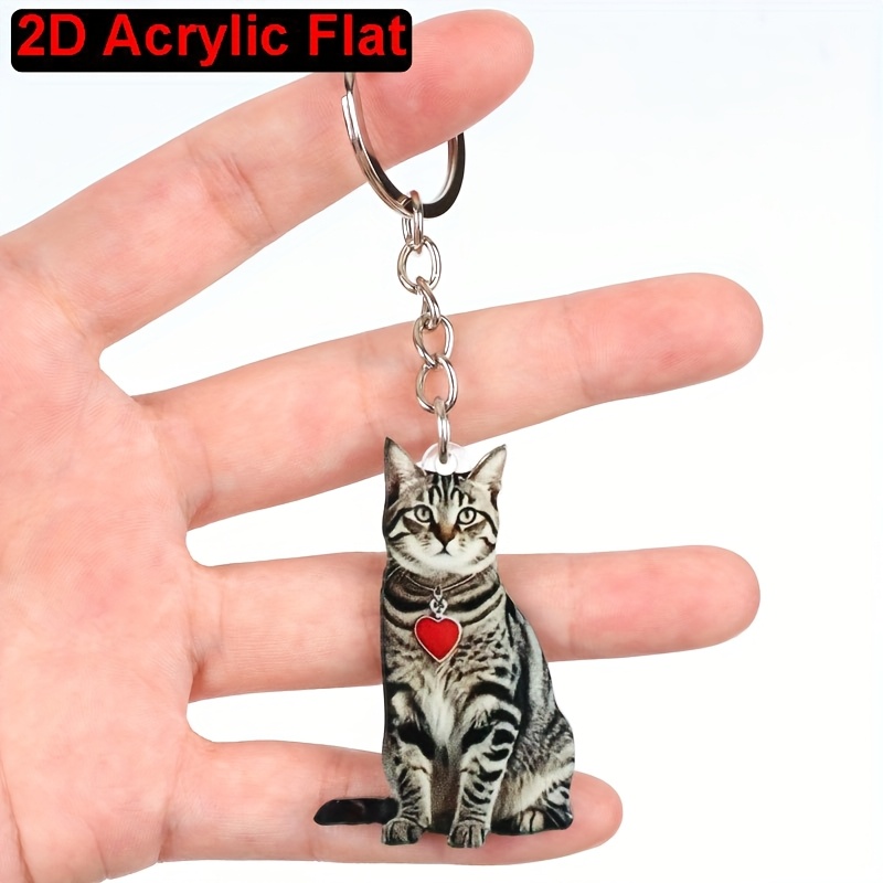 2d Flat, 1pc 2d Flat Acrylic Keychain, With Heart-shaped Collar Design, Suitable For Decorating Bags And Car Keys, Phone Charm, Holiday Gift, Ideal Gift For Cat Lovers, 2d Flat
