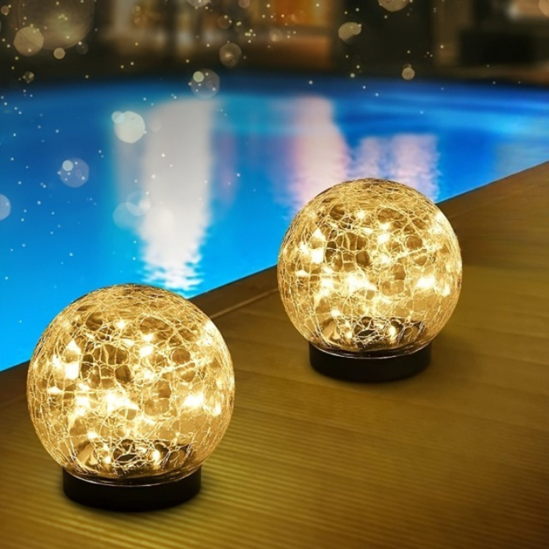 E-shop 2 Stück Solar-Globuslichter aus gesprungenem Glas, Solarleuchten aus gesprungener Glaskugel – Geeignet zur Dekoration von Innenhöfen &