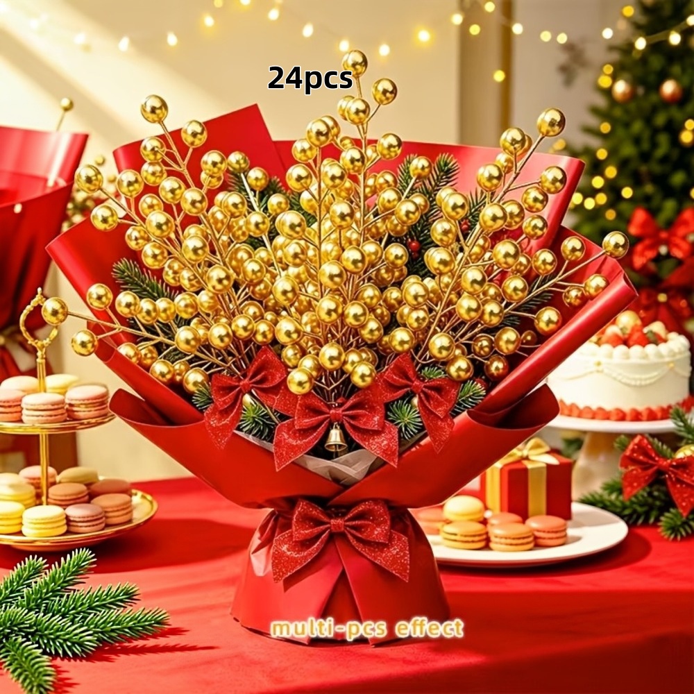 TEMU Set di 24 pezzi di dorate artificiali premium, per decorare di Natale, ghirlande, appassionati di composizioni , riempitivi per vasi, regali,