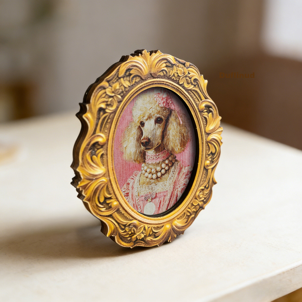 TEMU 1pc Wooden Elegant Poodle Fridge Magnet, Retro Wooden Mini Decorative Painting, Cream-colored Poodle Wearing Pink Floral Decorations And Pearl