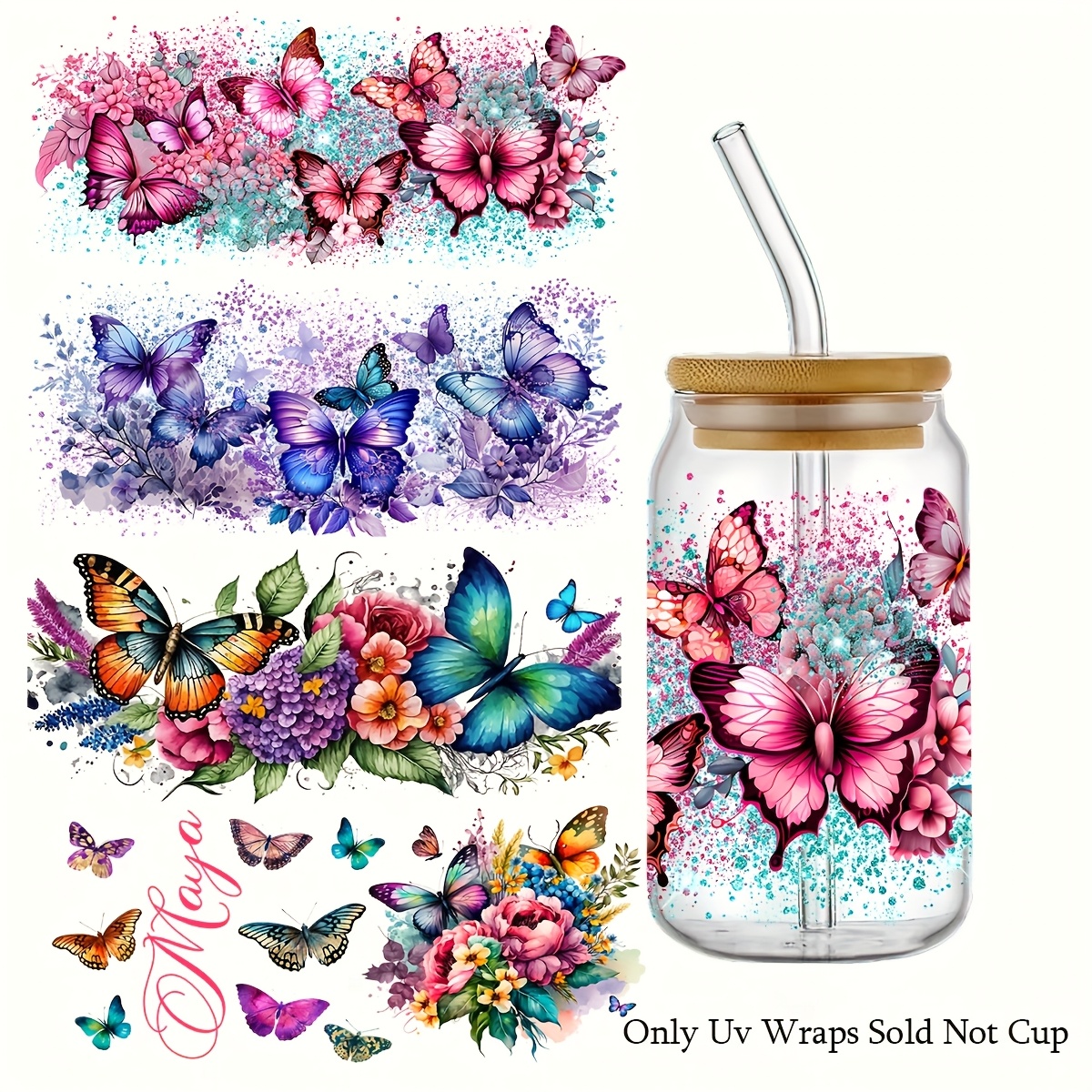 TEMU 4pcs Set Of And -dtf Self-adhesive Plastic Cup Packaging Stickers, High Quality And Scratch-resistant 3d Crystal, Suitable For Glass Cups And