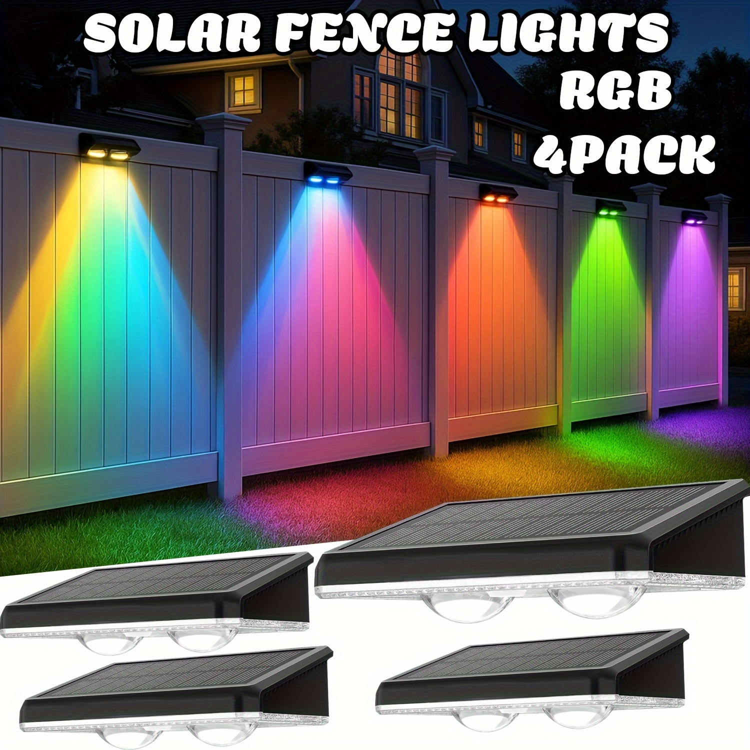 TEMU 4/6/8/10 Packs Solar Fence Lights, Multicolor Garden Wall Light, Outdoor Yard Landscape Villa Decorative Lighting For Halloween Christmas,
