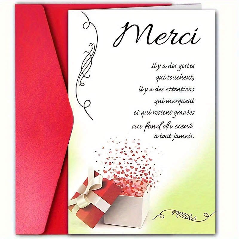TEMU 1 Carte de remerciement de style français pour amis, famille, - Convient pour , anniversaires, Saint-Valentin, fête des Mères avec enveloppe -