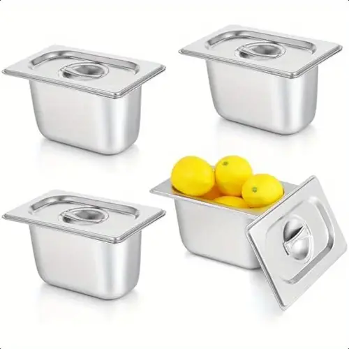 4 pack steam hotel pan with lid 1 9 size 0 91 qt capacity each silvery brushed restaurant hotel buffet