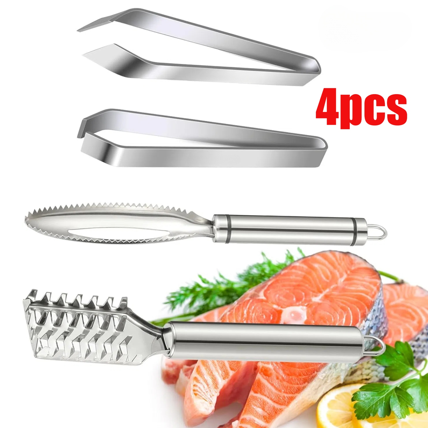 Image of 4pcs Stainless Scale Remover, Stainless Bone Tweezers, Multifunctional Hair Removal Tweezers, Fish Scale Cleaning Tools, Suitable For Quickly And Cleaning Fish Scales