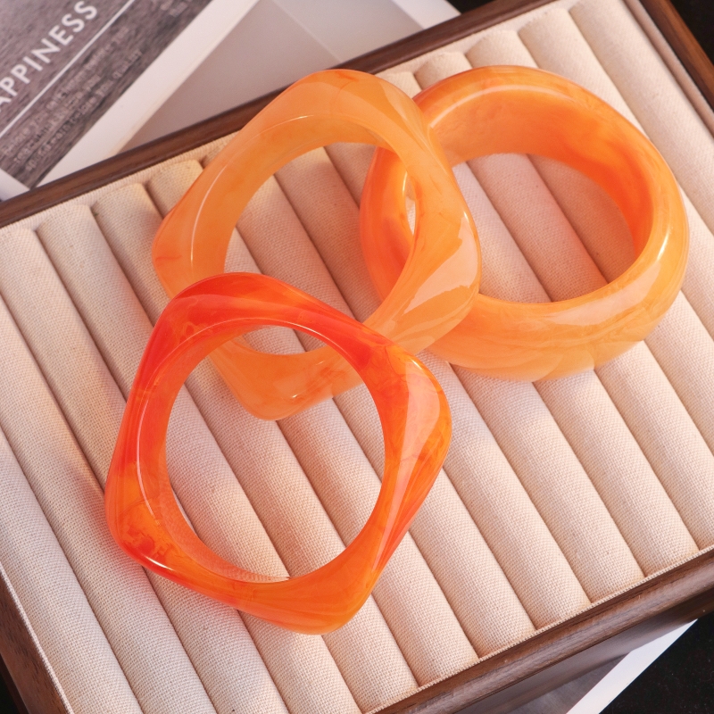3pc Semi-Transparent Fruit Orange Irregular Bangle Set