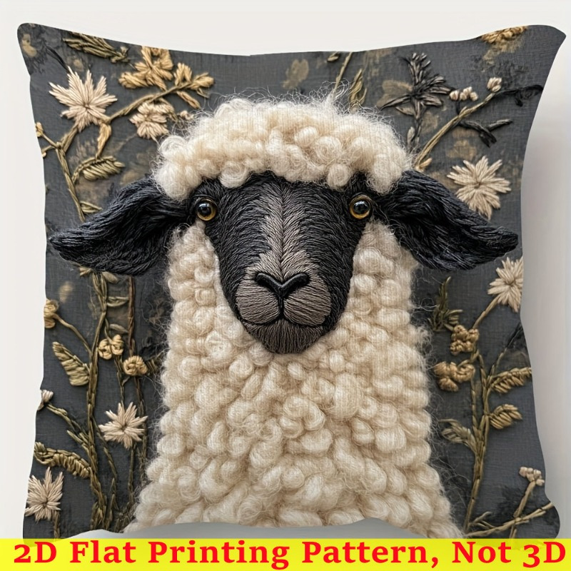 

1pc 2d Sheep Pattern Pillow Cover, 18x18 Inch, Double-sided , Polyester Knit Fabric, Decorative For Home Decor, Pillow Inserts Not Included - Flat Printing Pattern, Not 3d