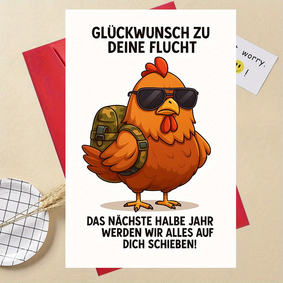 TEMU 1 Stück Perfektes Geschenk – Lustige Abschiedskarte für Freunde oder Kollegen, die für sechs Monate gehen – Mit cooler Hühnerfigur modischer
