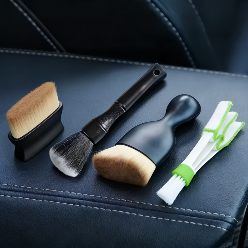 a soft cleaning brush tool set   designed for car     with a sturdy plastic handle and extremely soft bristles   very suitable for seats center consoles and air conditioning outlets the perfect tool for removing car