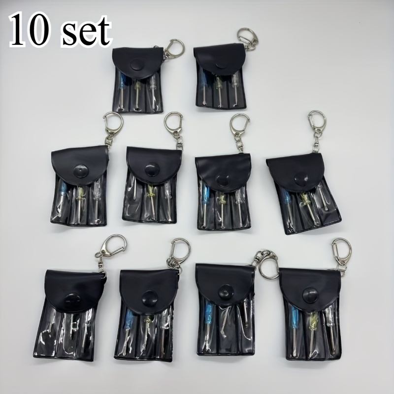 TEMU 10 Sets Mini Screwdriver Keychain Tool Kit With Portable Bag & Hook - 3-screwdriver Set (ph/flat/phillips/torx-like) Per Pack, Compact