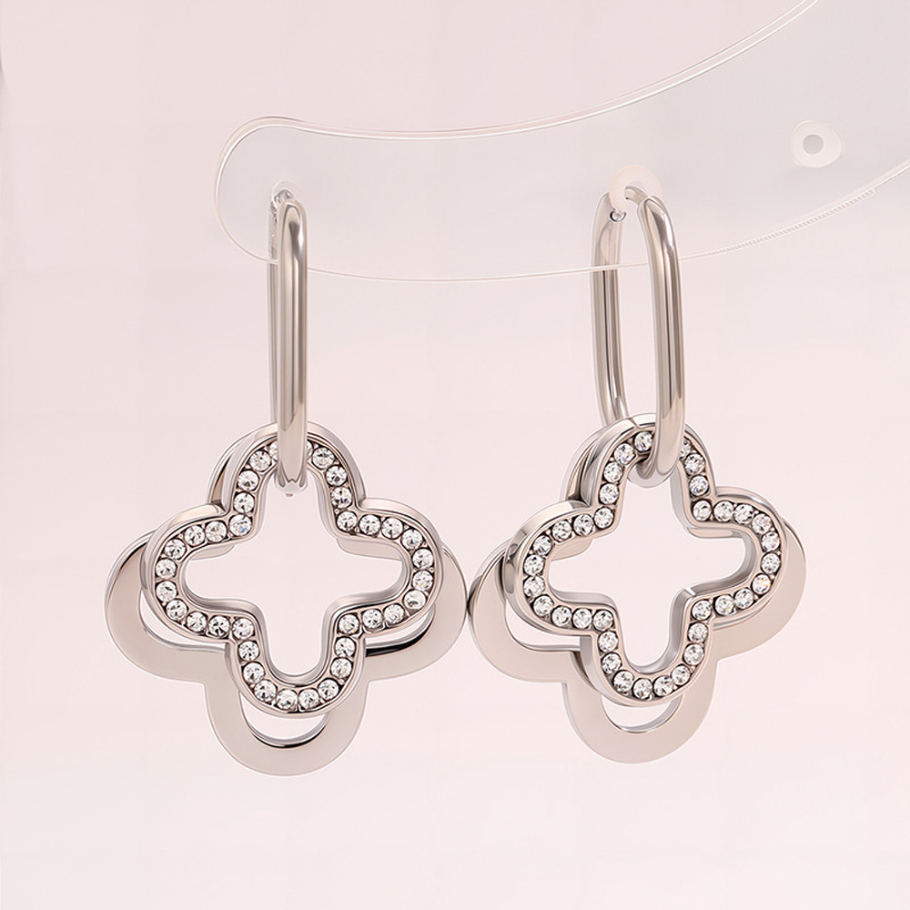 TEMU 1 Pair Of Elegant Hollowed Out Flower Shaped Earrings, Double-layer Hollowed Out Design, Inlaid With Synthetic Zirconia, In Golden/silvery/two