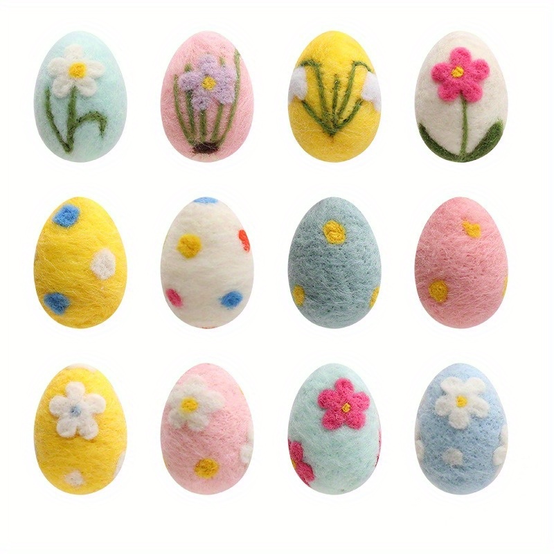 

12/24pcs Easter Felted Eggs Bulk Basket Decor, Large Pastel Easter Egg Wool Felt Spring Crafts Tree Hanging Ornaments For Easter Egg Hunt Party Tiered Tray Decor