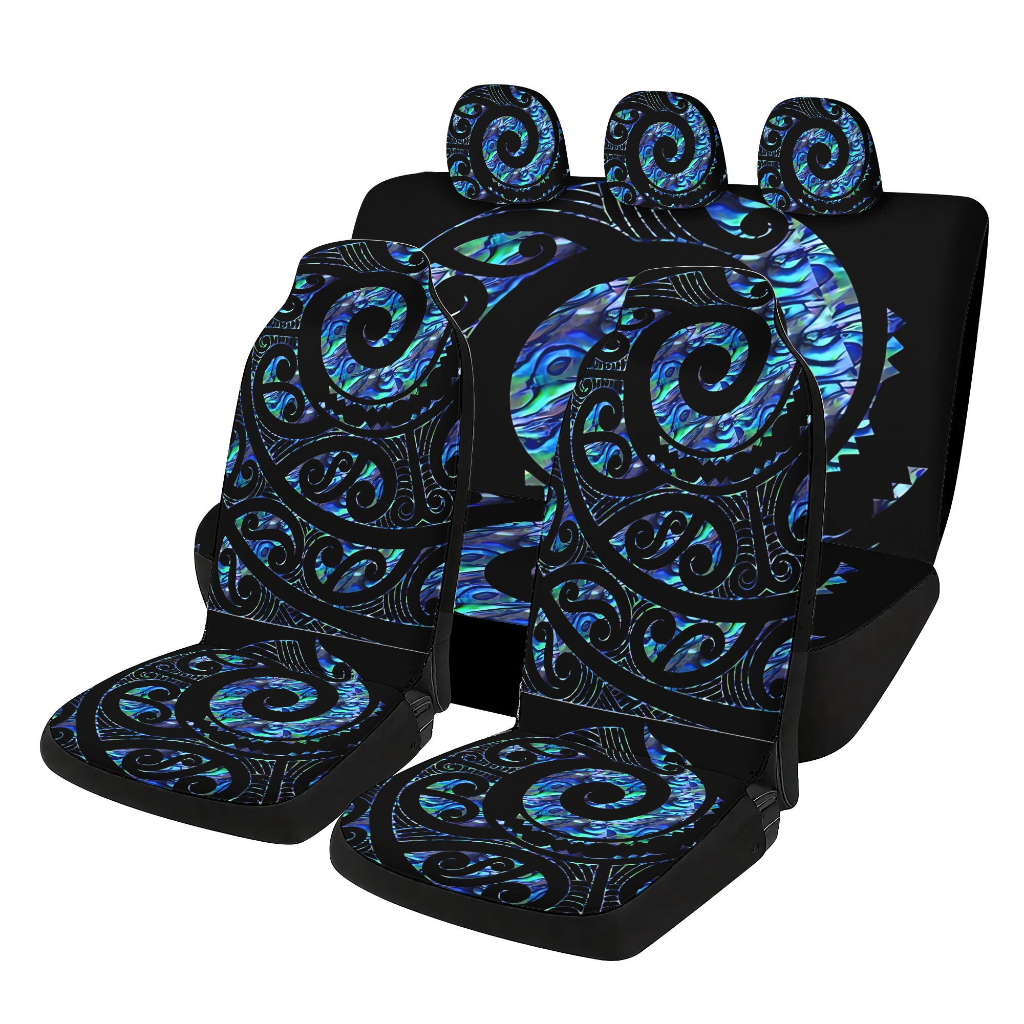 TEMU 7pcs Maori Paua Shell Tattoo Gear Universal Car Seat Covers With Prints Including 2 Front Seat Covers+ 1 Rear Seat Back Cover + 1rear Seat Cover