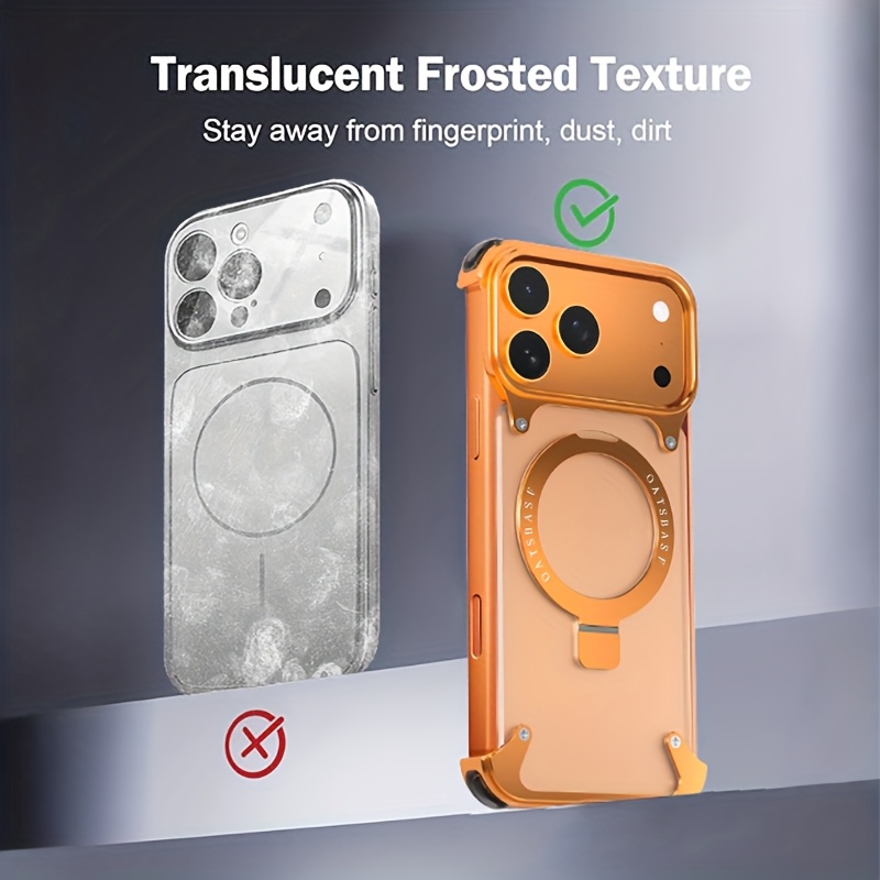 phone case casual transparent phone case for iphone 17 pro and 17 pro max with 360 rotate aluminum alloy stand ultra thin frameless design with anti drop protection   in   golden and orange Product details 4