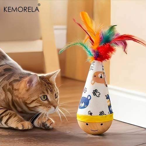 wobble cat toy with vibrant artificial feathers moving wobbling action interactive self play for cats durable nylon for hunting exercise christmas gift for kittens cats