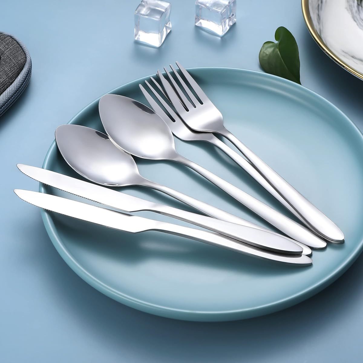 portable utensils travel camping cutlery set portable stainless steel flatware set travel silverware dinnerware set with a waterproof case 2 sets silvery Product details 3