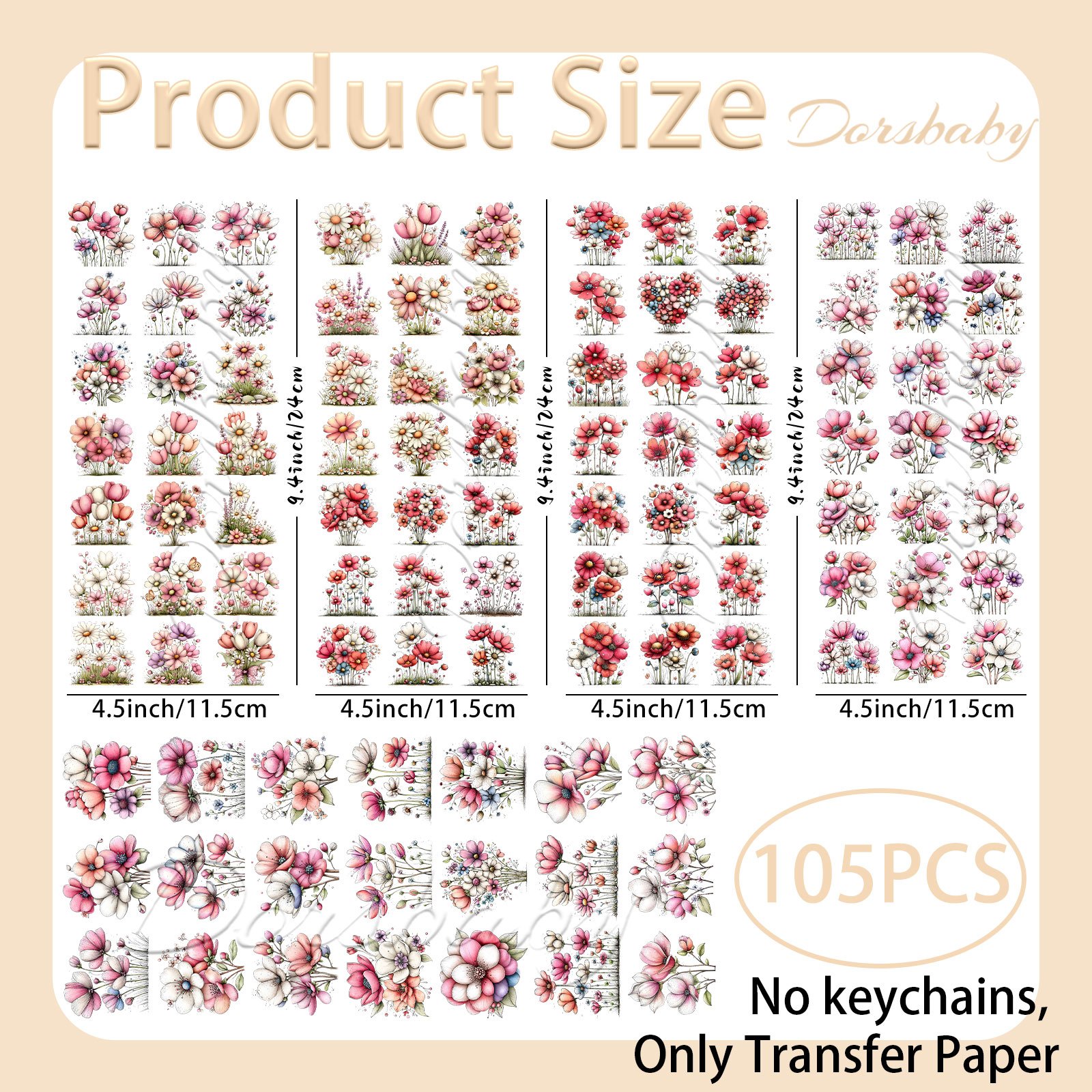 E-shop 105 Stück Verspielte Blumen Frühlingsstil UV DTF Transferfolie, Stark haftende Aufbügel-Transferfolien für Schlüsselanhänger, 16oz Glasdosen,