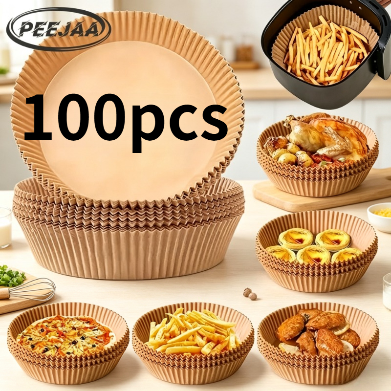 TEMU PEEJAA 50/100pcs Papier Rond pour Friteuse à Air, Papier de Cuisson Jetable Antiadhésif, -Taches et -Graisse, pour Cuisine , Fêtes et Pâtisserie