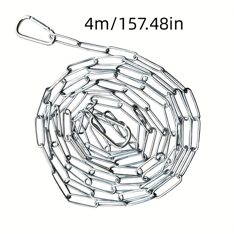 Image of [ In ]4m/157" Heavy-duty Stainless Steel Chain With Keyring And Hook - Anti-theft Camping Tie, Plant Hanger, Clothesline, Wind-resistant Balcony Rope