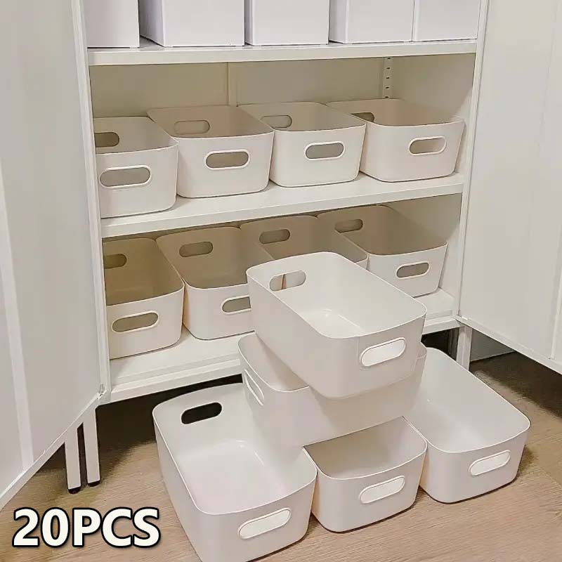 20pcs Classic White Storage Boxes - Multifunctional Plastic Stackable Open Containers, Suitable For Home, Kitchen, Bathroom, And Dormitory Organization, For Home Storage Basket