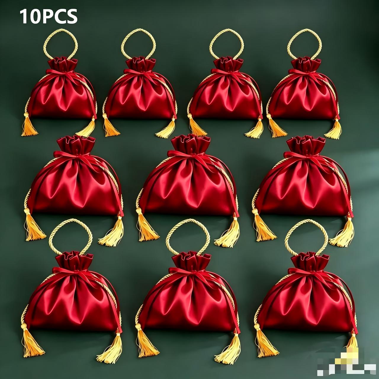 TEMU Christmas Gift Set Of 10pcs For Her/him, Christmas Gift Bag, Handbag, Tassel Drawstring Bag, Candy Bag, Packaging Bag, Christmas Present,