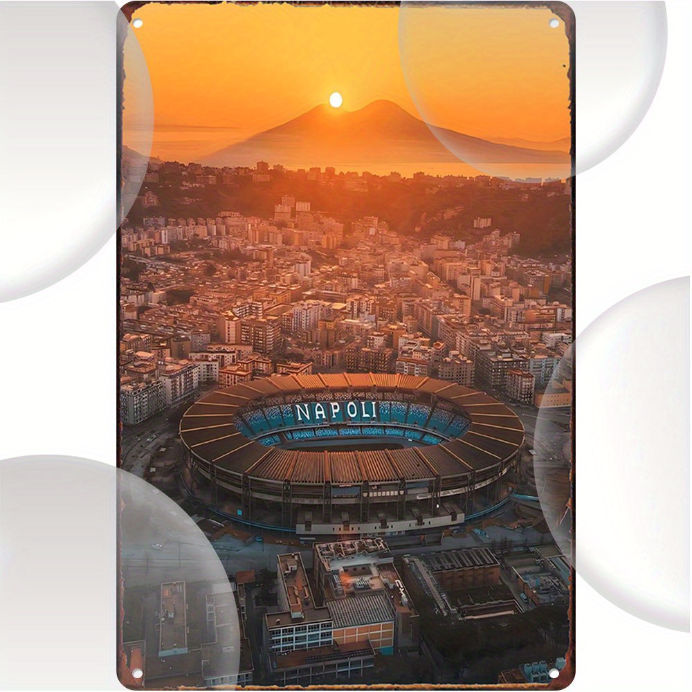 TEMU 2d Flat, 1pc Vintage San Paolo Stadium Metal Wall Art - 12"x8" (30x20cm) Iron Italian Poster, Sunset Stadium Sign For Man Cave, Bar, Garage,